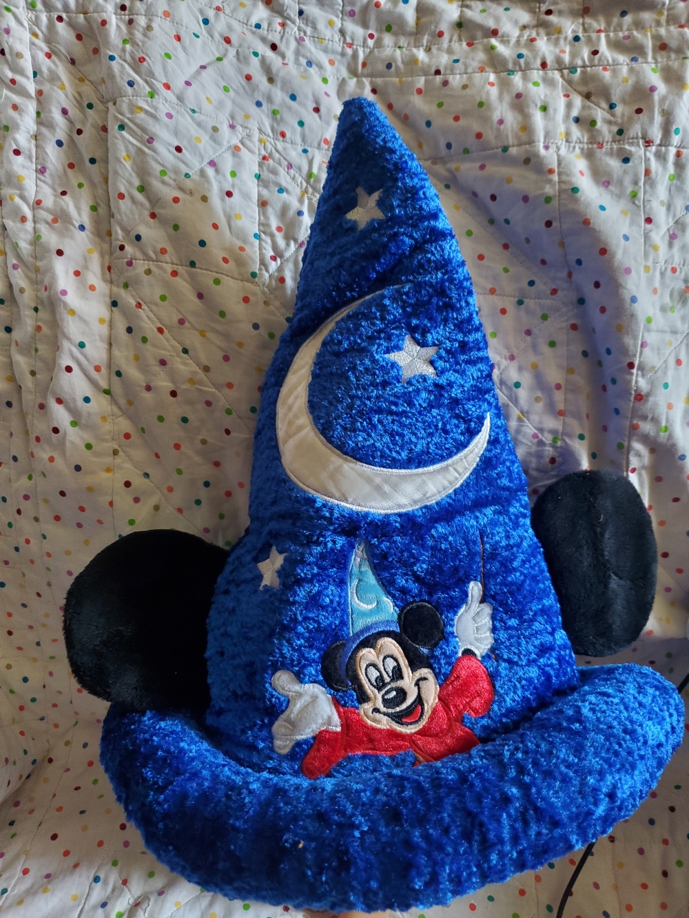 Disney Blue Plush Wizard Hat Pillow with Embroidered Mickey